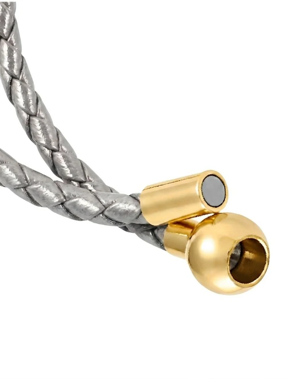 Linx Triple Wrap Silver Leather Braided Cord Bracelet Gold Magnetic Clasp